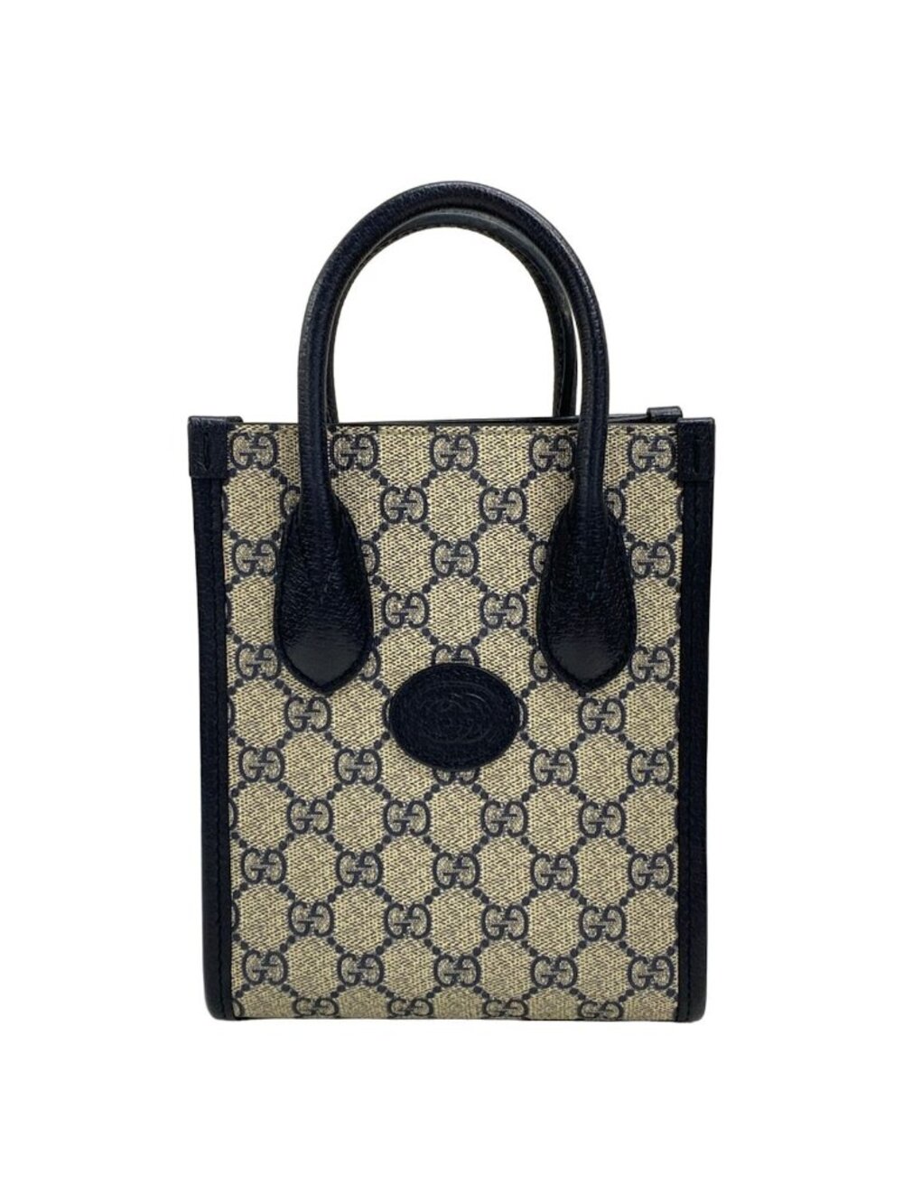 Gucci Tote Bag Interlocking G Mini Beige Dark Navy Leather